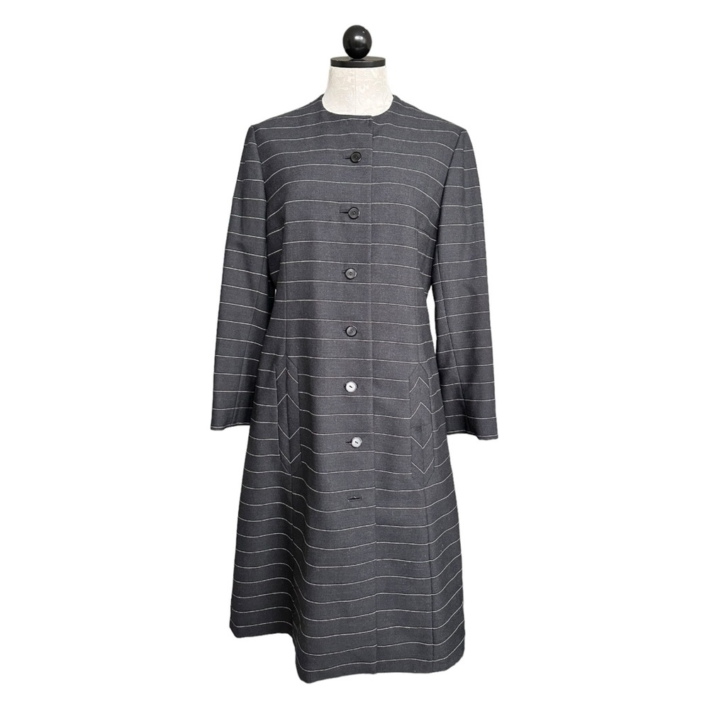 Vintage Hubert Latimer for Irene 1960's Tailored Pinstriped Suit Dress Wool Navy